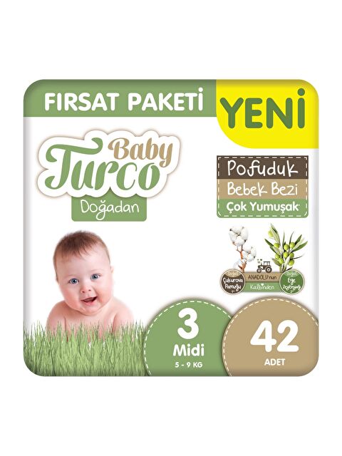 Baby Turco Doğadan Fırsat Paketi Pofuduk Bebek Bezi 3 Numara Midi 42 Adet