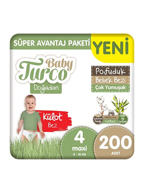 Baby Turco Doğadan Süper Avantaj Paketi Pofuduk Külot Bez 4 Numara Maxi 200 Adet