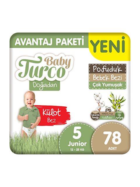 Baby Turco Doğadan Avantaj Paketi Pofuduk Külot Bez 5 Numara Junior 78 Adet