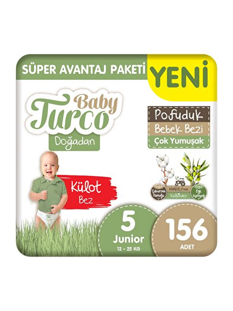 Baby Turco Doğadan Süper Avantaj Paketi Pofuduk Külot Bez 5 Numara Junior 156 Adet