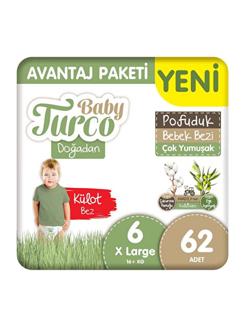 Baby Turco Doğadan Avantaj Paketi Pofuduk Külot Bez 6 Numara Xlarge 62 Adet