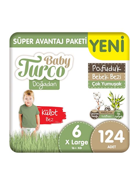 Baby Turco Doğadan Süper Avantaj Paketi Pofuduk Külot Bez 6 Numara Xlarge 124 Adet