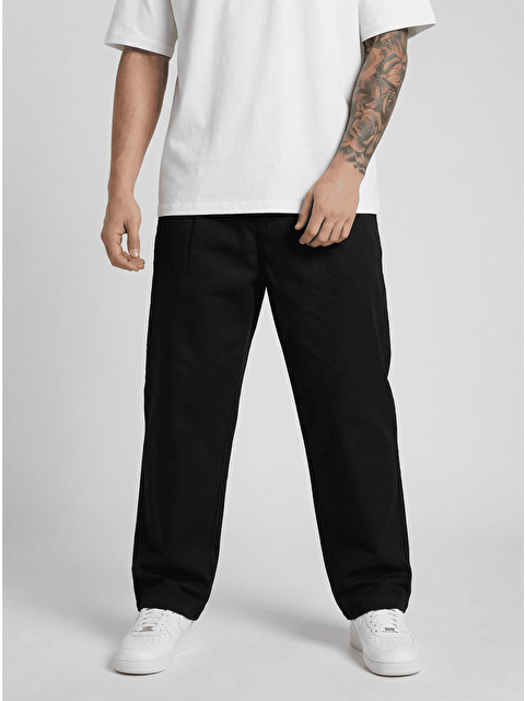 Danger Erkek Beli Lastikli Rahat Kesim Keten Pantolon Siyah