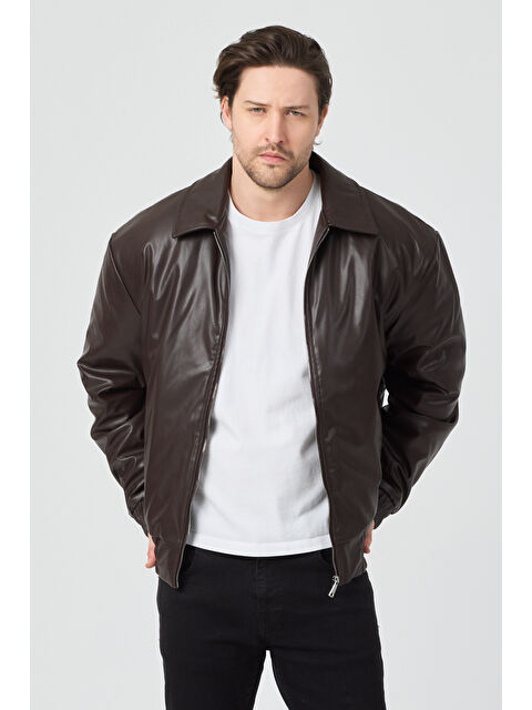 Danger Erkek Limited Edition Deri Mont Ceket Kahverengi