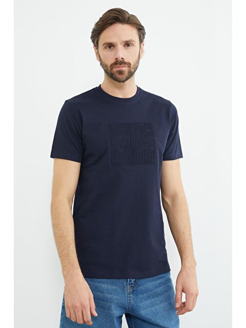 Fullamoda Kabartma Baskılı Bisiklet Yaka Tişört