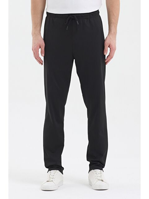 Mmetalic Erkek Siyah Fermuar Cepli Beli Lastikli Dalgıç Kumaş Düz Paça Rahat Pamuklu Eşofman Altı - S000530563-19351