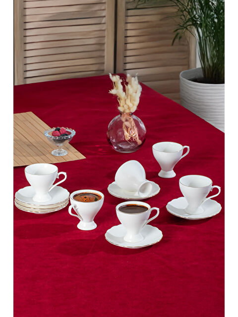 Porsima 4330 Emery 12 Parça 6 Kişilik Yaldızlı Porselen Türk Kahve Fincan Takımı - S000417681-37200