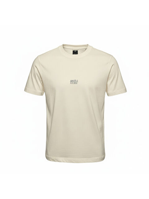 Jack & Jones Breeze Front Print Crew Neck Erkek Ekru Tişört