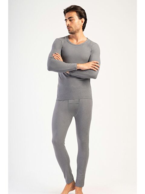 C&City Erkek Uzun Kol Kayık Yaka Termal İçlik Takım 405158 Füme