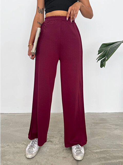 Hazelin Kadın Bordo Beli Lastikli Şerit Detay 2 iplik Eşofman Altı HZL25S-FRY122251 - S000343669-19951