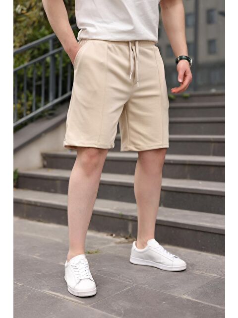 Madmext Bej Beli Ayarlanabilir Regular Fit Erkek Şort E6585