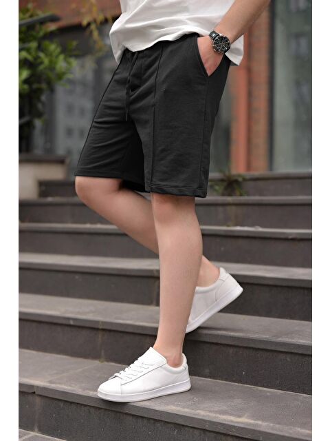 Madmext Siyah Beli Ayarlanabilir Regular Fit Erkek Şort E6585