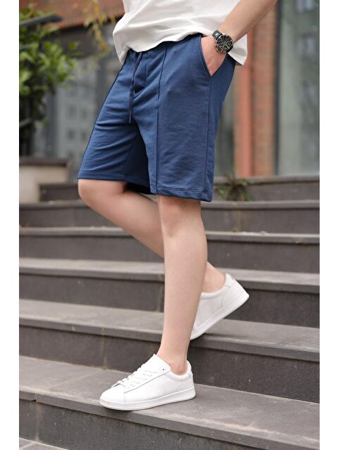 Madmext Lacivert Beli Ayarlanabilir Regular Fit Erkek Şort E6585