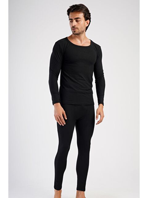 C&City Erkek Uzun Kol Kayık Yaka Termal İçlik Takım 405158 Siyah - S000281377-19351