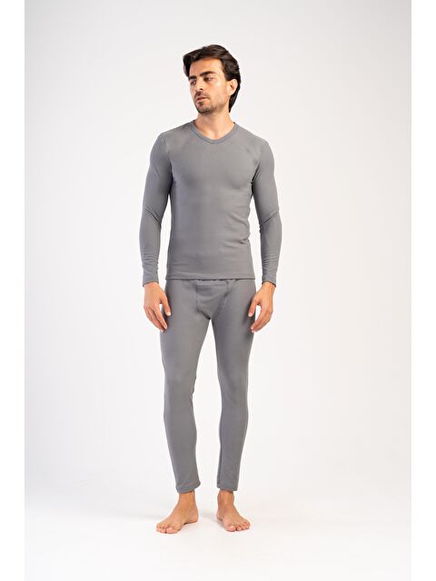 C&City Erkek Uzun Kol V Yaka Termal İçlik Takım 405157 Füme - S000281376-33408