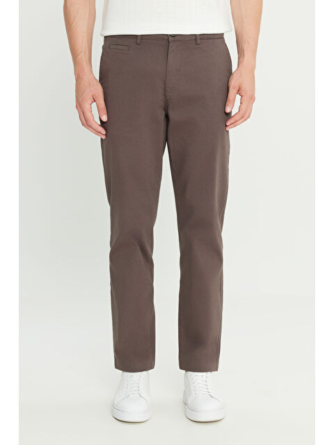 Altınyıldız Classics Erkek Kahverengi Pamuklu Comfort Fit Rahat Kesim Yan Cepli Armürlü Esnek Pantolon - S000412047-19413