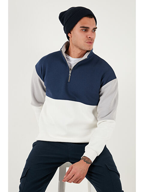Buratti Renk Bloklu Regular Fit Yarım Fermuarlı Dik Yaka Sweat 5905719 - S000424732-19965