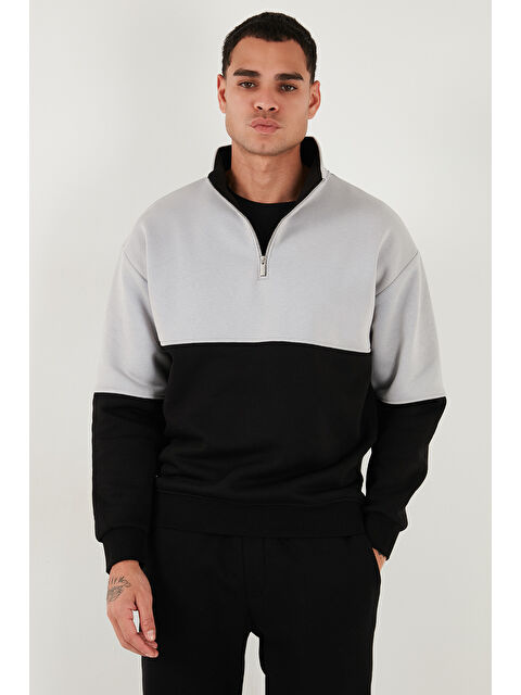 Buratti Renk Bloklu Regular Fit Yarım Fermuarlı Dik Yaka Sweat 5905719 - S000424732-19351