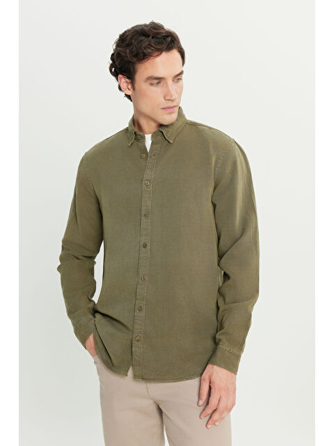 Lee Regular Fit Normal Kesim Keten Pamuk Karışımlı Haki Gömlek - S000450144-18547