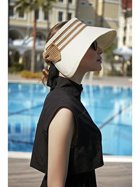 Remsa Mayo Katlanabilir Vizör Hasır Şapka Güneş Koruyucu Siperlik RŞ-81 Camel Çizgili Ekru - S000203595-19965