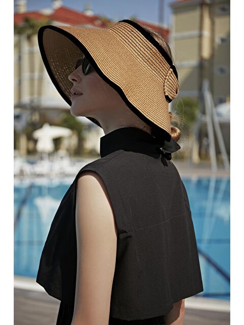 Remsa Mayo Katlanabilir Vizör Hasır Şapka Güneş Koruyucu Siperlik RŞ-82 Siyah Biyeli Camel - S000203596-4557