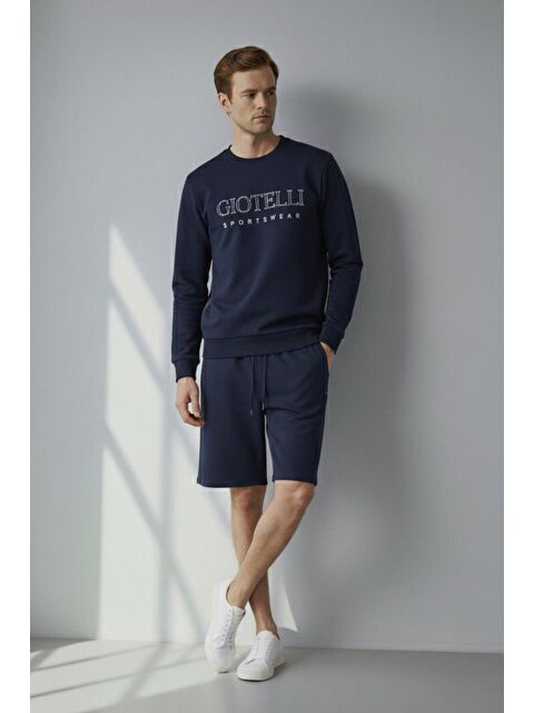 Sabri Özel Lacivert Regular Fit Baskılı Bisiklet Yaka Şortlu Takım - S000490717-21164