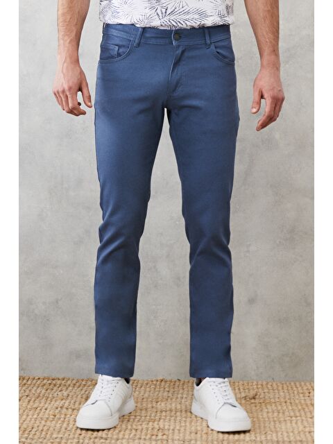 Altınyıldız Classics Erkek Petrol Slim Fit Dar Kesim Armürlü 5 Cepli Casual Pantolon - S000408128-20019