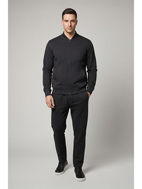 Sabri Özel Siyah Regular Fit Pamuklu Fermuarlı Eşofman Takımı - S000490721-19351