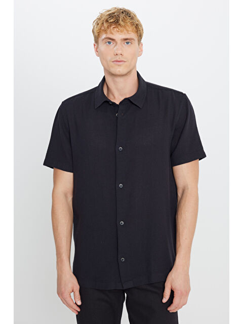 Lee %100 Pamuk Relaxed Fit Geniş Kesim Kısa Kollu Siyah Gömlek - S000530573-19351