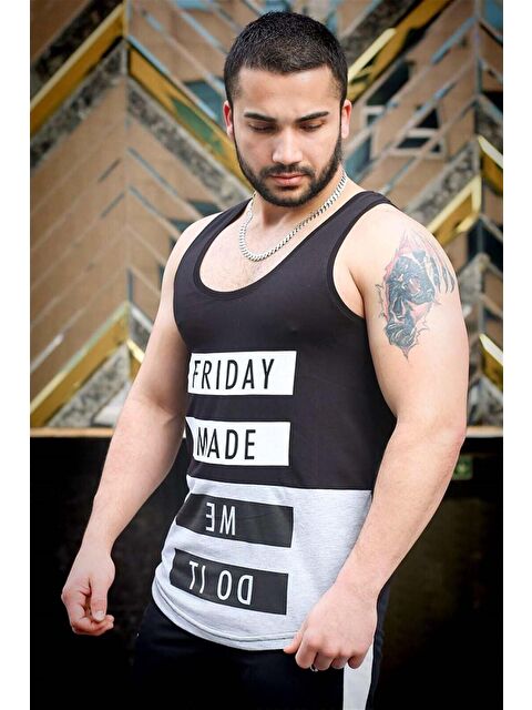 Madmext Baskılı Siyah Atlet 3034