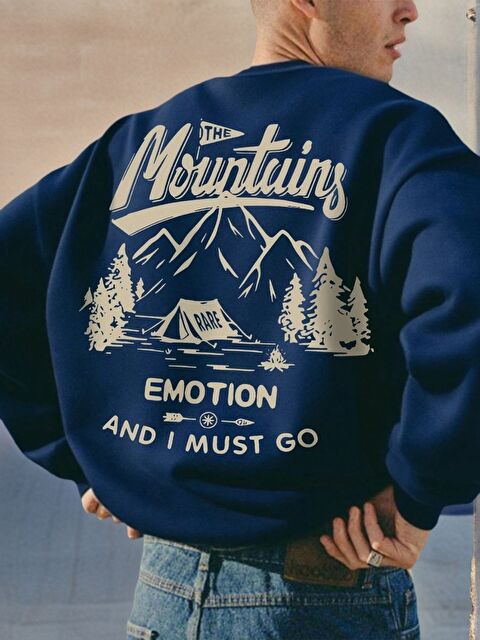 Trendseninle Erkek Laci Mountains EMOTİON Baskılı Oversize Bisiklet Yaka Uzun Kollu Sweatshirt - S000480740-21164