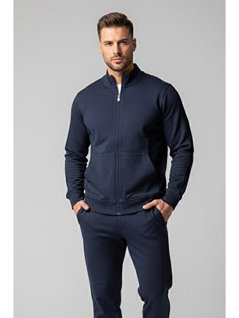 Sabri Özel Lacivert Regular Fit Pamuklu Fermuarlı Eşofman Takımı - S000490723-21164