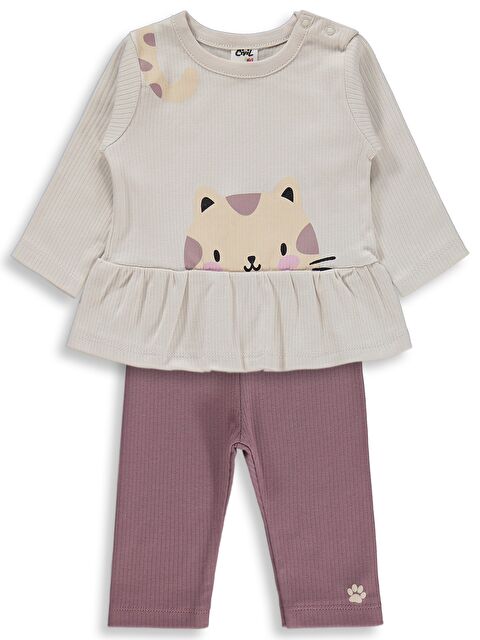 Civil Baby Kedi Yüz Baskılı 6-18 Ay Takım - Gri