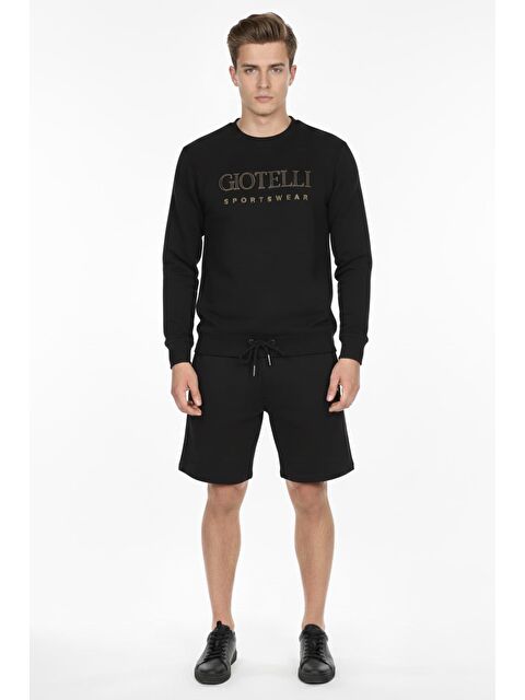 Sabri Özel Siyah Regular Fit Pamuklu Bisiklet Yaka Şortlu Eşofman Takımı - S000490728-19351