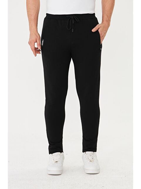 TRENDHILL Erkek Pamuklu Fermuarlı Cepli Eşofman Altı Siyah 5431-S