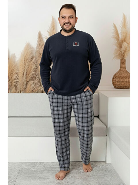 SEBOTEKS Cepli Ekoseli Büyük Beden Erkek Polar Pijama Takımı 3445 - S000490731-29666