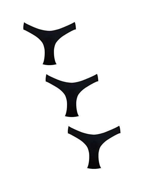 Kompedan 3'Lü Paket Pamuklu Lazer Kesim Slip Külot | Siyah 0400 - S000360115-19351