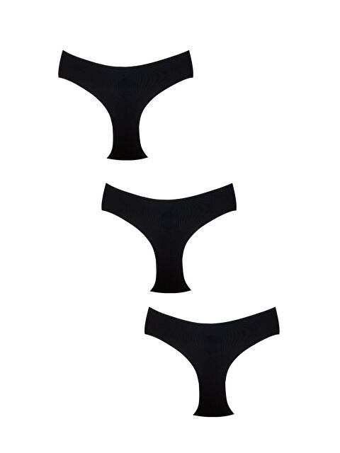 Kompedan 3'Lü Pamuklu Lazer Kesim Bato Külot | Siyah 0405 - S000360117-19351