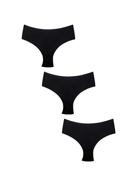 Kompedan 3'Lü Pamuklu Kabartmalı Ribana Bato | Siyah 0390 - S000360119-19351