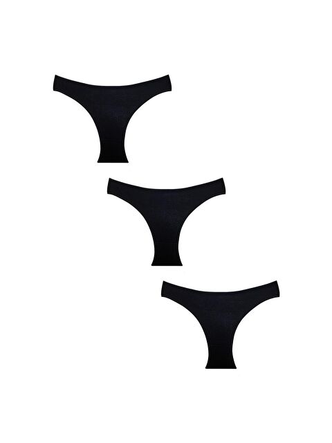 Kompedan 3'Lü Pamuklu Ribana Slip Külot | Siyah 0300 - S000360123-19351