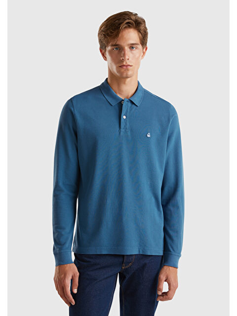 United Colors Of Benetton Erkek Mavi Uzun Kol Polo Tişört - S000317179-17234