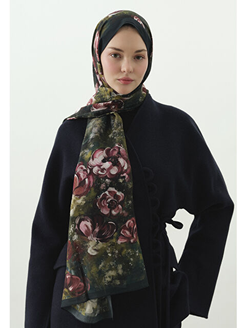 Fresh Scarfs MADELEINE DESENLİ PAMUK VİSKON ŞAL DERİN YEŞİL - S000497957-18194