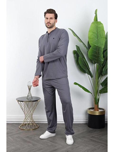 Madmext Füme %100 Pamuklu Düğmeli Yaka Erkek Pijama Takımı E7333