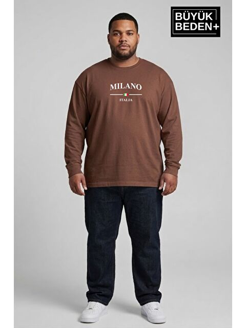 Süperlife Erkek Büyük Beden Milano İtalia Baskılı 2 İplik Bisiklet Yaka Tişört SPR26BTS942-9