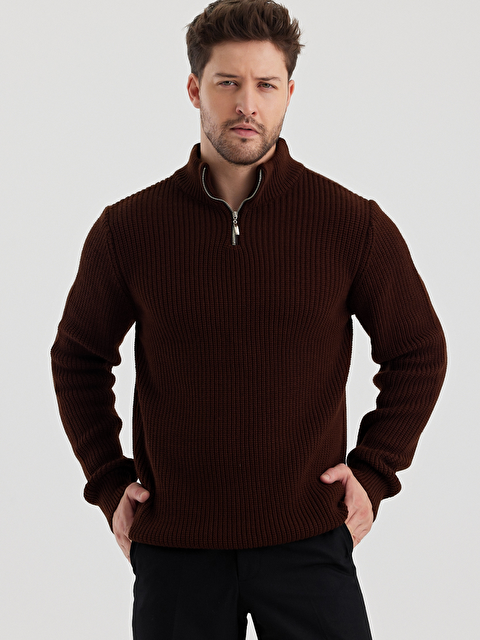 Tarz Cool Erkek Regular Dik Yaka Fermuarlı Balıkçı Triko Kazak - S000333173-19413