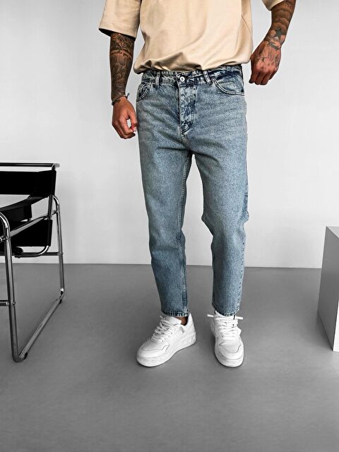 Abluka Online Erkek Boyfriend Fit Yıkamalı Jean Mavi - S000343761-17234