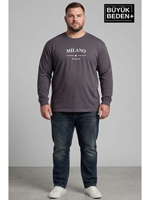 Süperlife Erkek Büyük Beden Milano İtalia Baskılı 2 İplik Bisiklet Yaka Tişört SPR26BTS942-9