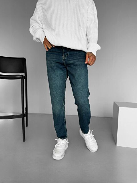 Abluka Online Erkek Boyfriend Fit %100 Pamuk Jean Pantolon Lacivert - S000343756-21164