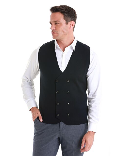 Hatemoğlu Lacivert Regular Fit Düz Kruvaze Triko Yelek - S000230709-21164