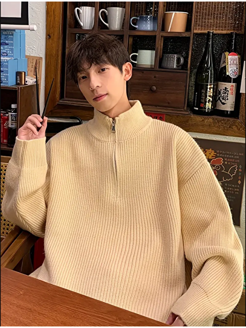 Tarz Cool Erkek Regular Dik Yaka Fermuarlı Balıkçı Triko Kazak - S000333173-26429